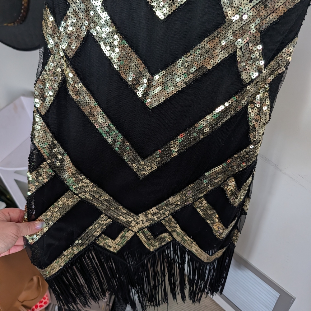 Glamorous Black and Gold Fringe Mini Dress - Picture 5 of 14